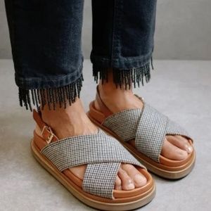 ALOHAS Houndstooth Sandals with Tan Sole